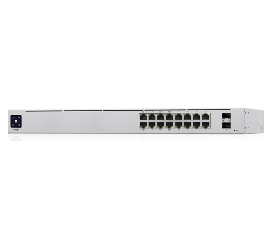 UniFi USW-16-POE Gen2 | 16-poorts Managed L2/L3 Gigabit Switch | 8x PoE+ (802.3at) | 2x SFP | 42W PoE-budget | Fanless | 1U Rackmount