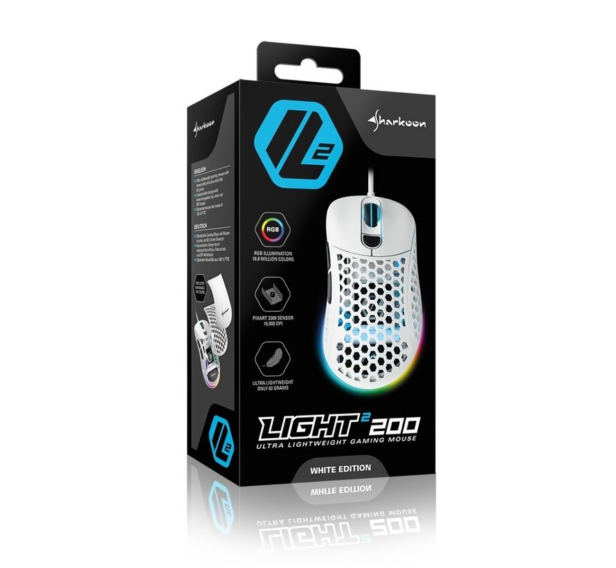 Light² 200 | Bekabelde Gaming Muis | Links- en Rechtshandig | USB-A | 16000 DPI | Wit