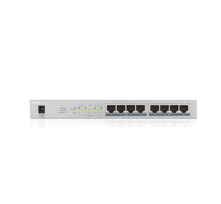 Zyxel GS1008HP | Unmanaged Switch | 8 Poorten | Gigabit Ethernet | PoE