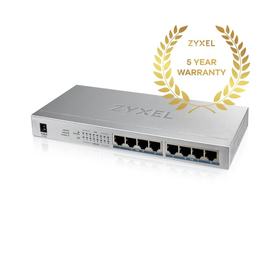 Zyxel GS1008HP | Unmanaged Switch | 8 Poorten | Gigabit Ethernet | PoE