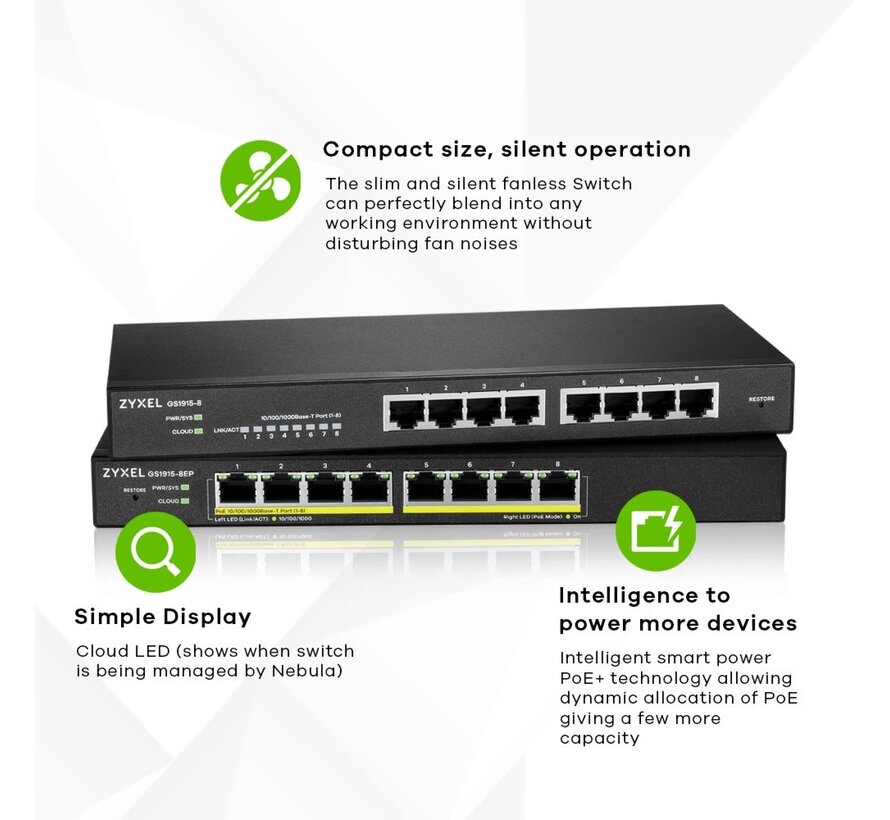 Zyxel GS1915-8 | Managed L2 Switch | 8 Poorten | Gigabit Ethernet
