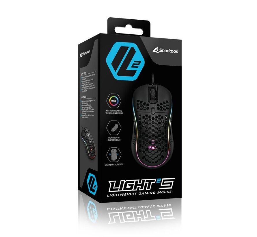 Light² S | Bekabelde Gaming Muis | Links- en Rechtshandig | USB-A | 6200 DPI | Zwart