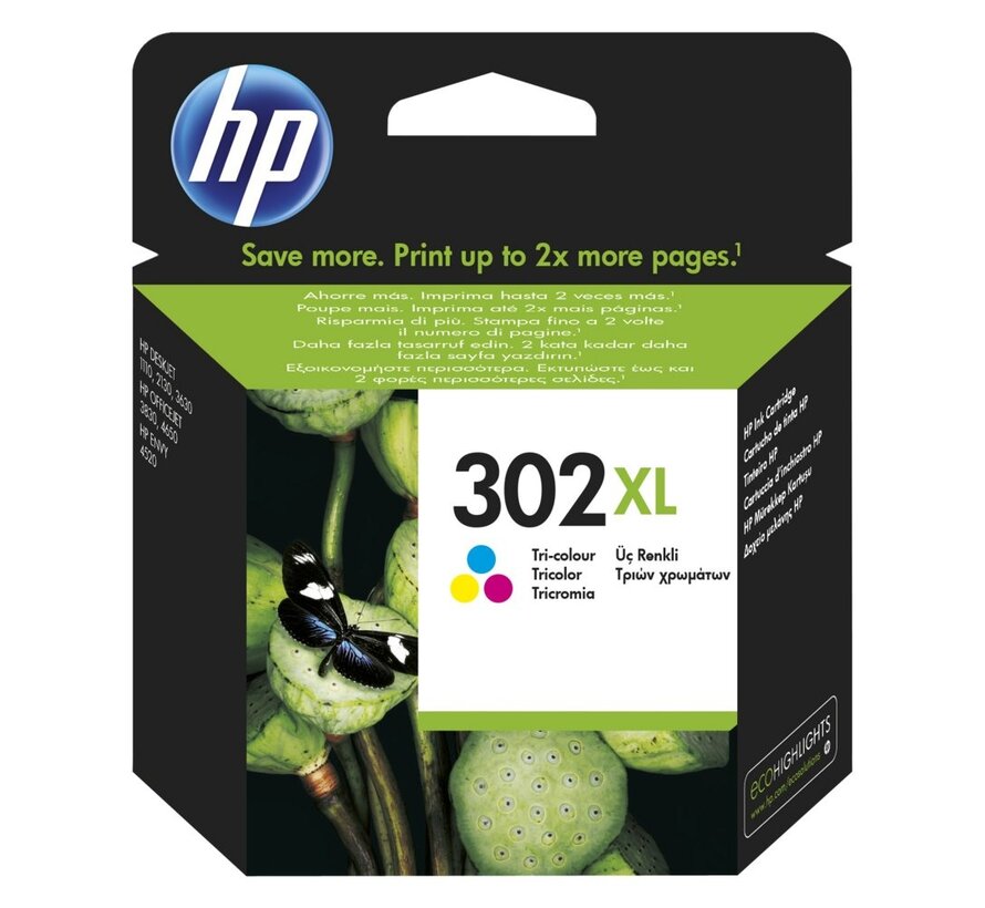 HP 302XL originele high-capacity drie-kleuren inktcartridge