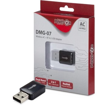 Inter-Tech DMG-07 | Wi-Fi 5 & Bluetooth 4.2 USB Adapter | 650 Mbps | Dual-band (2,4 GHz / 5 GHz) | Zwart