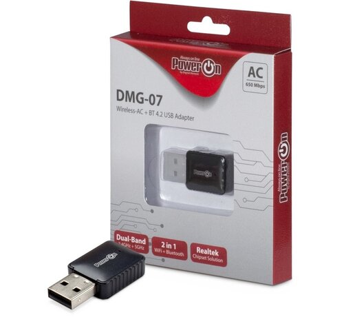 Inter-Tech DMG-07 | Wi-Fi 5 & Bluetooth 4.2 USB Adapter | 650 Mbps | Dual-band (2,4 GHz / 5 GHz) | Zwart