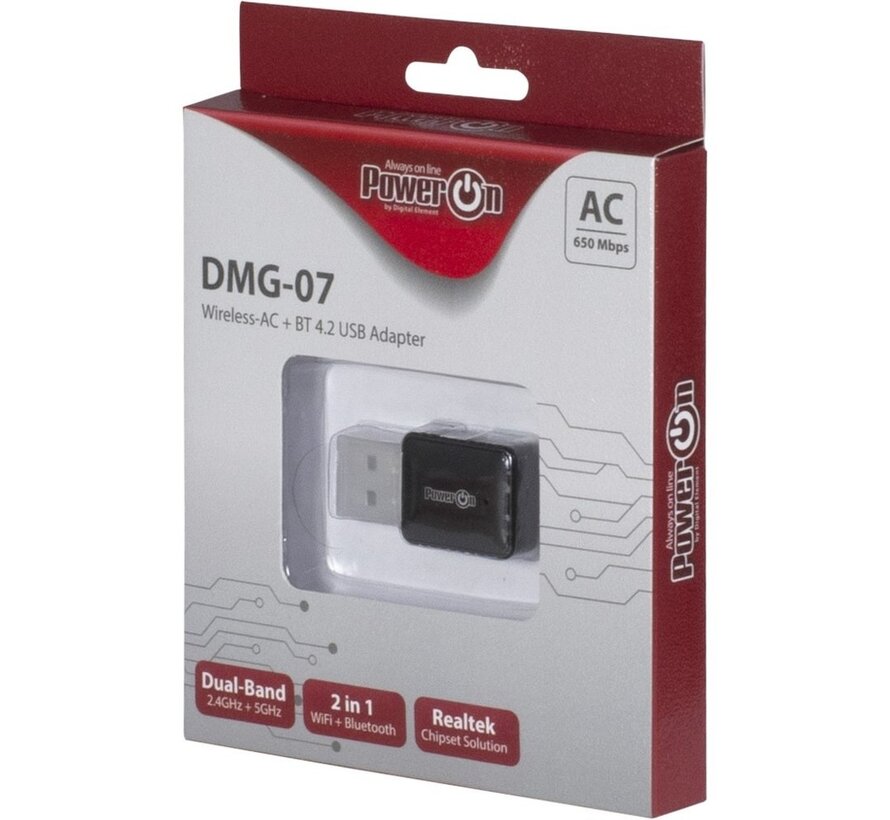 DMG-07 | Wi-Fi 5 & Bluetooth 4.2 USB Adapter | 650 Mbps | Dual-band (2,4 GHz / 5 GHz) | Zwart