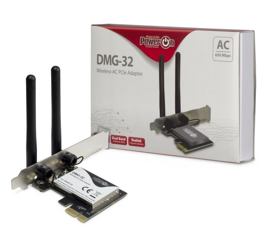 DMG-32 | Interne WLAN-adapter | PCIe x1 | Wi-Fi 5 (802.11ac) | Dual-band 2,4 & 5 GHz | 650 Mbps | 2x 2dBi antennes
