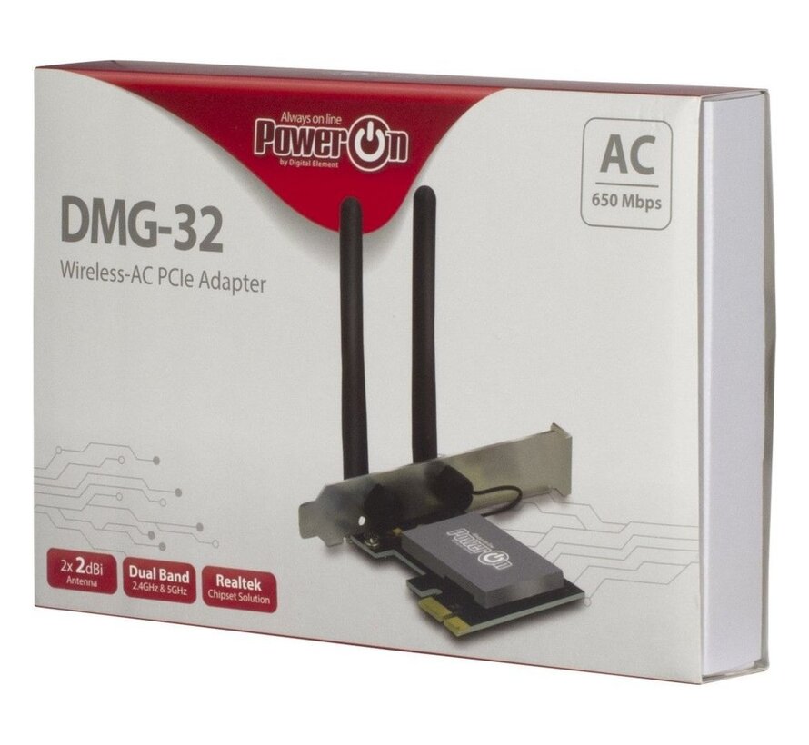 DMG-32 | Interne WLAN-adapter | PCIe x1 | Wi-Fi 5 (802.11ac) | Dual-band 2,4 & 5 GHz | 650 Mbps | 2x 2dBi antennes