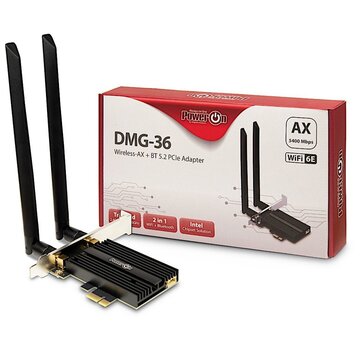 Inter-Tech DMG-36 Interne Adapter | WLAN: 802.11 a/b/g/n/ac/ax (Wi-Fi 6E) | Tot 5400 Mbit/s | Bluetooth 5.2