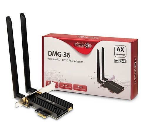 Inter-Tech DMG-36 Interne Adapter | WLAN: 802.11 a/b/g/n/ac/ax (Wi-Fi 6E) | Tot 5400 Mbit/s | Bluetooth 5.2