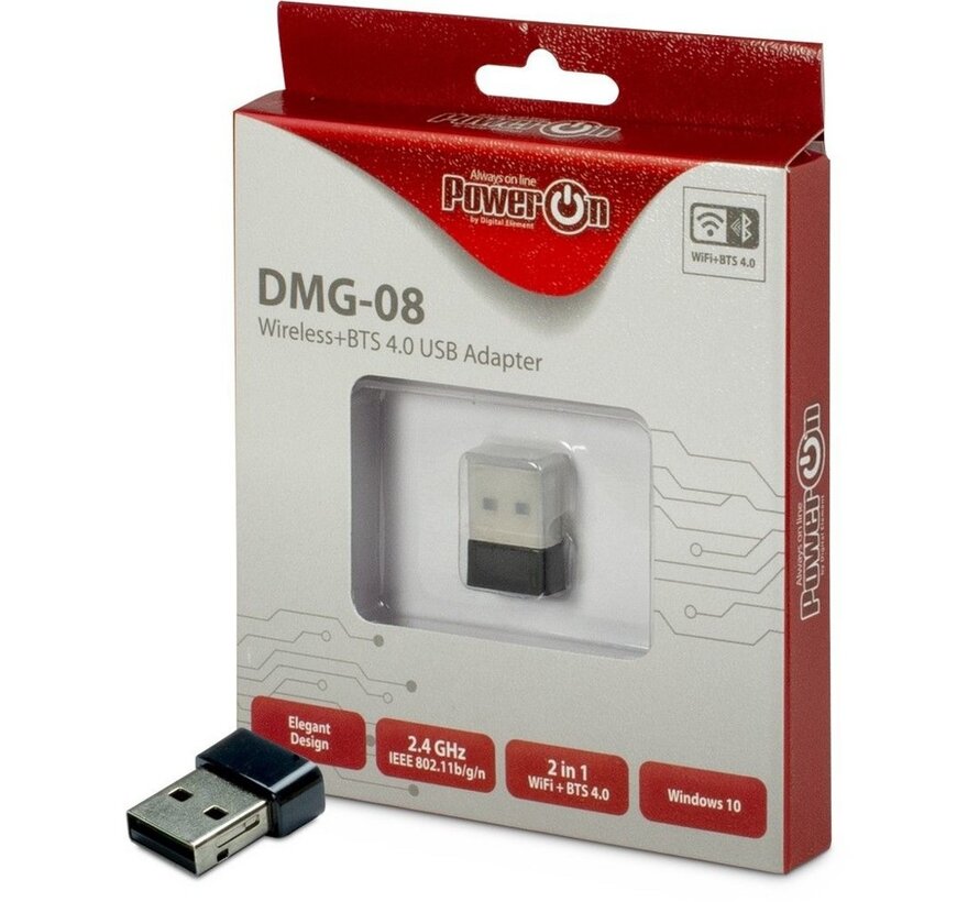 DMG-08 | Wi-Fi 4 & Bluetooth 4.0 USB Adapter | 150 Mbps | 2,4 GHz | USB 2.0 | Zwart