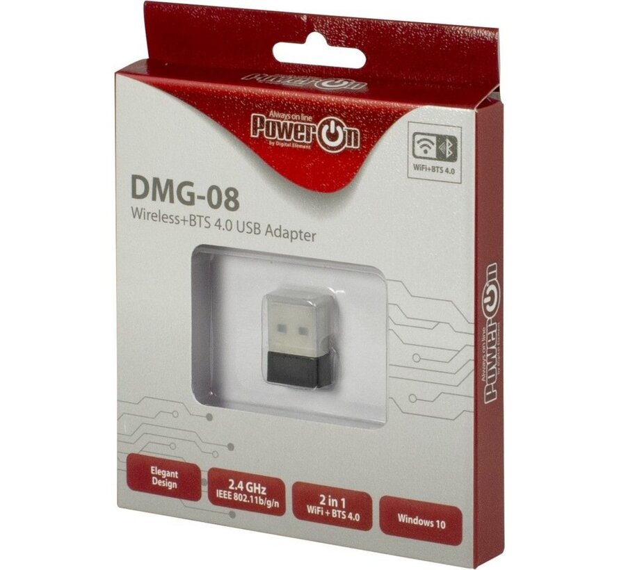DMG-08 | Wi-Fi 4 & Bluetooth 4.0 USB Adapter | 150 Mbps | 2,4 GHz | USB 2.0 | Zwart
