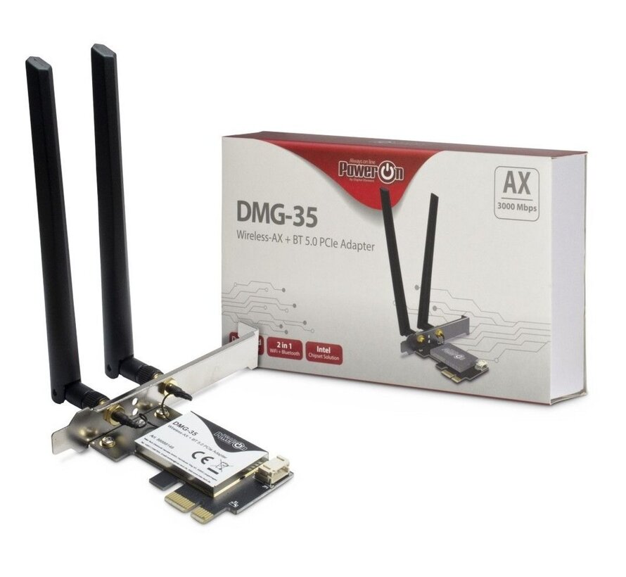 DMG-35 | Wi-Fi 6 & Bluetooth 5.0 PCIe Adapter | 3000 Mbps | Dual-band (2,4 GHz / 5 GHz) | Intel AX200 Chipset | PCIe x1