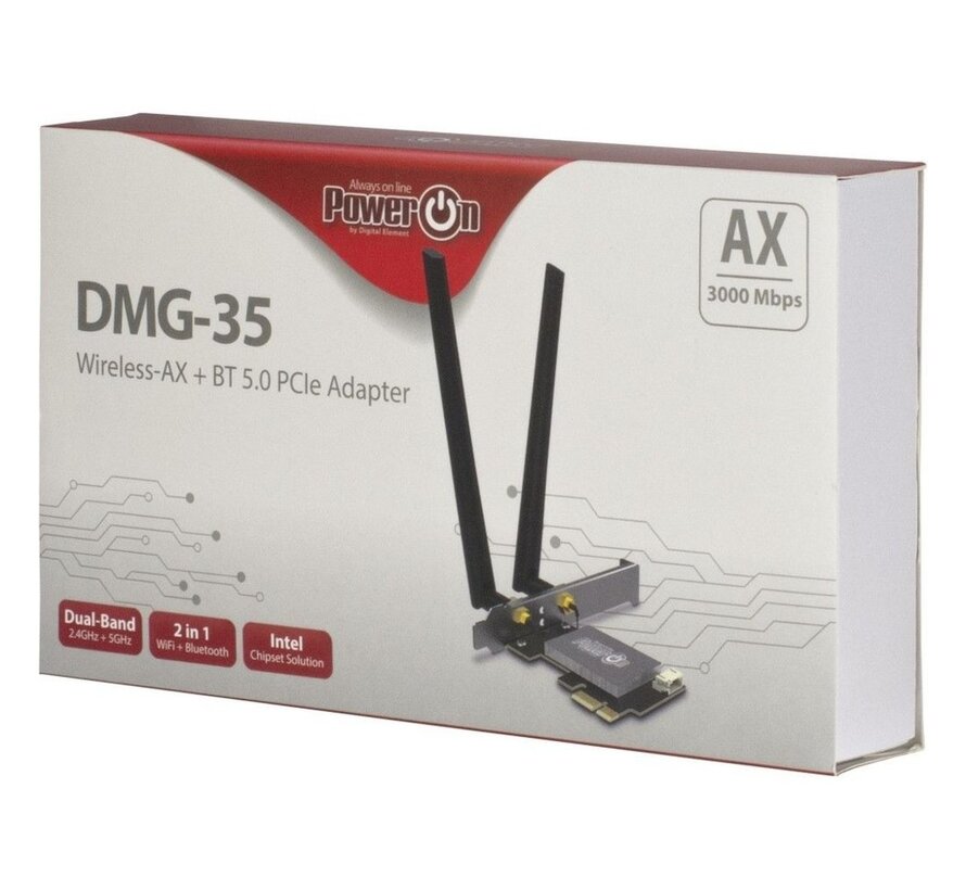 DMG-35 | Wi-Fi 6 & Bluetooth 5.0 PCIe Adapter | 3000 Mbps | Dual-band (2,4 GHz / 5 GHz) | Intel AX200 Chipset | PCIe x1
