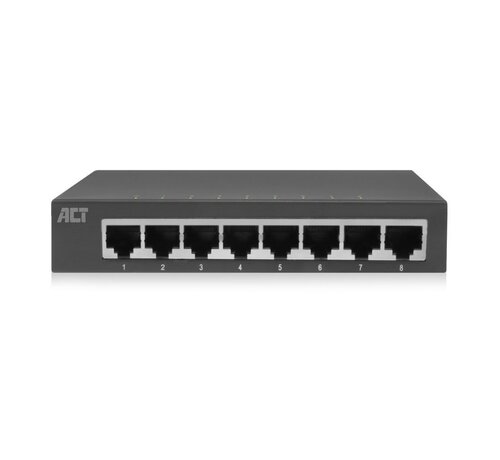 ACT AC4418 | Unmanaged Switch | 8 Poorten | Gigabit Ethernet | Grijs | Plug & Play