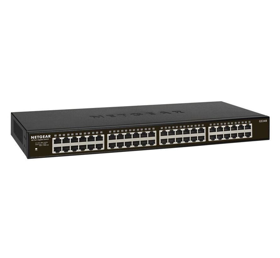 NETGEAR GS348 Unmanaged Gigabit Ethernet Switch | 48 Poorten | 1U Rackmount