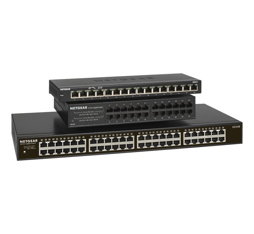 NETGEAR GS348 Unmanaged Gigabit Ethernet Switch | 48 Poorten | 1U Rackmount