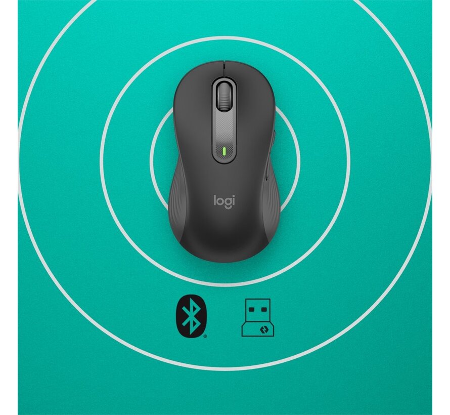 Signature M650 | Linkshandige Draadloze Muis | RF-Draadloos + Bluetooth | 2000 DPI | Grafiet