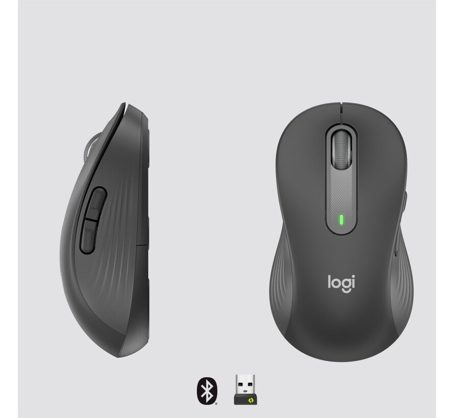 Signature M650 | Linkshandige Draadloze Muis | RF-Draadloos + Bluetooth | 2000 DPI | Grafiet