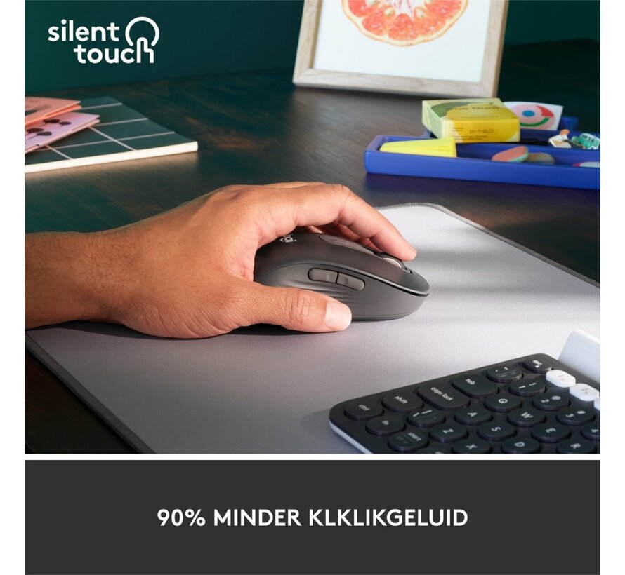 Signature M650 | Linkshandige Draadloze Muis | RF-Draadloos + Bluetooth | 2000 DPI | Grafiet