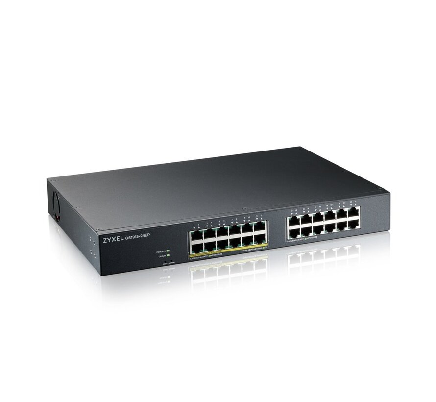 Zyxel GS1915-24EP Managed L2 Gigabit Ethernet Switch | 24 Poorten | Power over Ethernet (PoE) Ondersteuning | 1U Rackmount