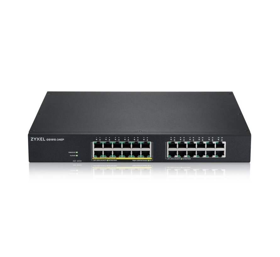 Zyxel GS1915-24EP Managed L2 Gigabit Ethernet Switch | 24 Poorten | Power over Ethernet (PoE) Ondersteuning | 1U Rackmount