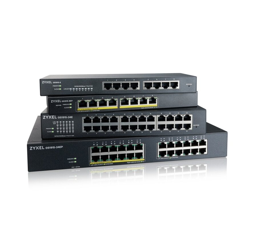Zyxel GS1915-24EP Managed L2 Gigabit Ethernet Switch | 24 Poorten | Power over Ethernet (PoE) Ondersteuning | 1U Rackmount
