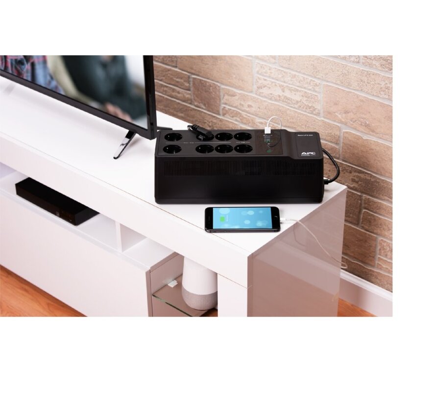 Back-UPS BE650G2-GR | 650 VA / 400 W | 8x Schuko Stopcontacten | 1x USB-A Oplaadpoort | LED-statusindicator | Vervangbare Batterij | Compacte Towe