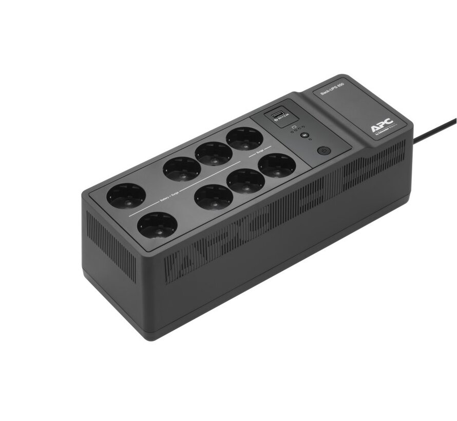 Back-UPS BE650G2-GR | 650 VA / 400 W | 8x Schuko Stopcontacten | 1x USB-A Oplaadpoort | LED-statusindicator | Vervangbare Batterij | Compacte Towe