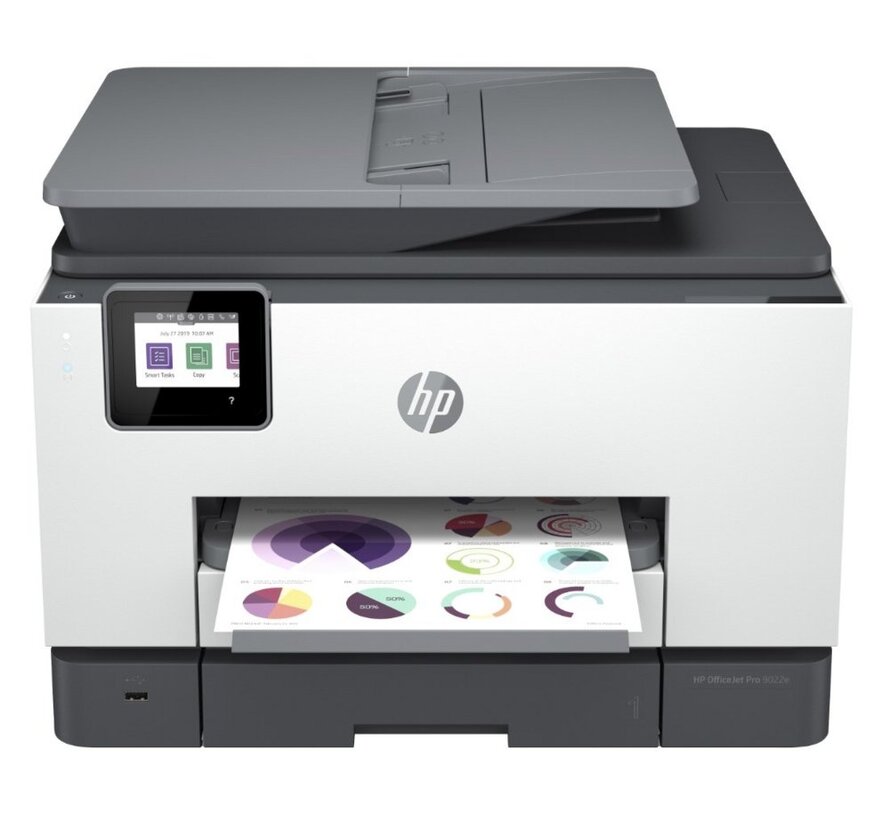 HP OfficeJet Pro 9022e All-in-One-printer, Printen, kopiëren, scannen, faxen, Automatische invoer voor 35 vellen; Printen via USB-poort aan voorzijde;