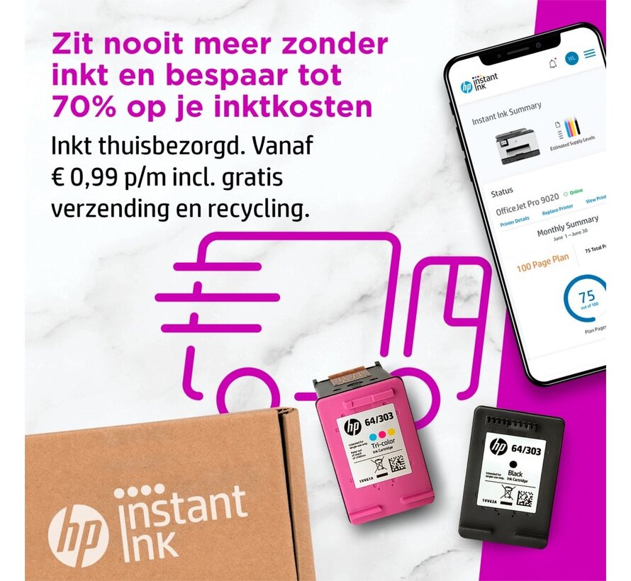 HP OfficeJet Pro 9022e All-in-One-printer, Printen, kopiëren, scannen, faxen, Automatische invoer voor 35 vellen; Printen via USB-poort aan voorzijde;