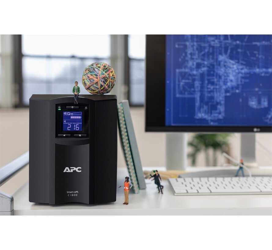Smart-UPS SMC1000IC | 1000 VA / 600 W | Tower UPS | 8x IEC C13 Stopcontacten | Pure Sine Wave | AVR Spanningsregeling | LCD-scherm | SmartConnect