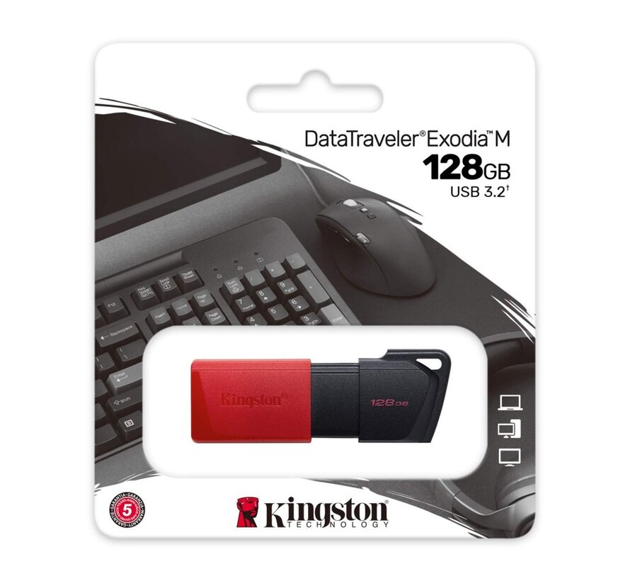DataTraveler Exodia M | 128GB USB-A 3.2 Flash Drive | Zwart/Rood