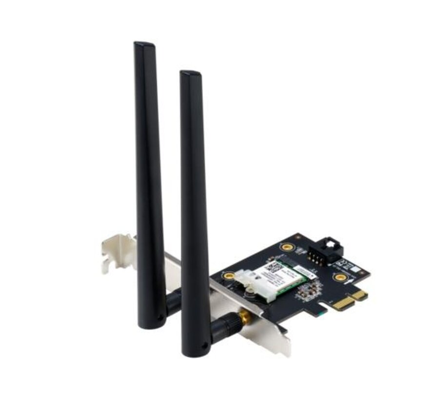 ASUS PCE-AXE5400 Interne WLAN-kaart | Wi-Fi 6E (802.11ax) | 2402 Mbit/s | Tri-band (2,4 GHz / 5 GHz / 6 GHz) | Bluetooth 5.2