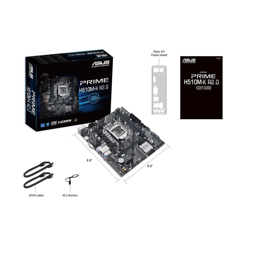 ASUS PRIME H510M-K R2.0 | Socket LGA 1200 | Intel H470 | 4xDDR4 | Micro-ATX | Moederbord