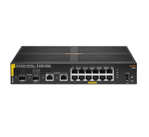 Hewlett Packard Aruba 6000 12G PoE+ Switch | 12x Gigabit PoE+ | 2x SFP | 139W | Managed L3 | Rackmount 1U