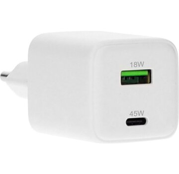 Mobiparts GaN Wall Charger USB-C/USB-A3.0/QC 45W Wit