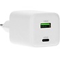 GaN Wall Charger USB-C/USB-A3.0/QC 45W Wit