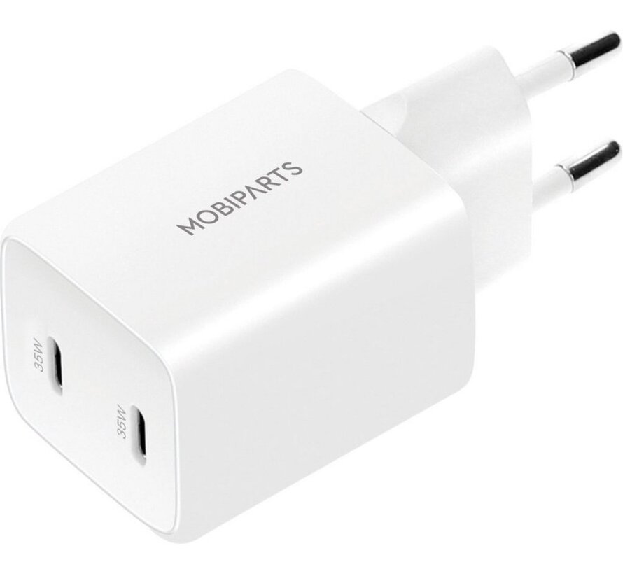 GaN Wall Charger | Dual USB-C Oplader 35W | Wit