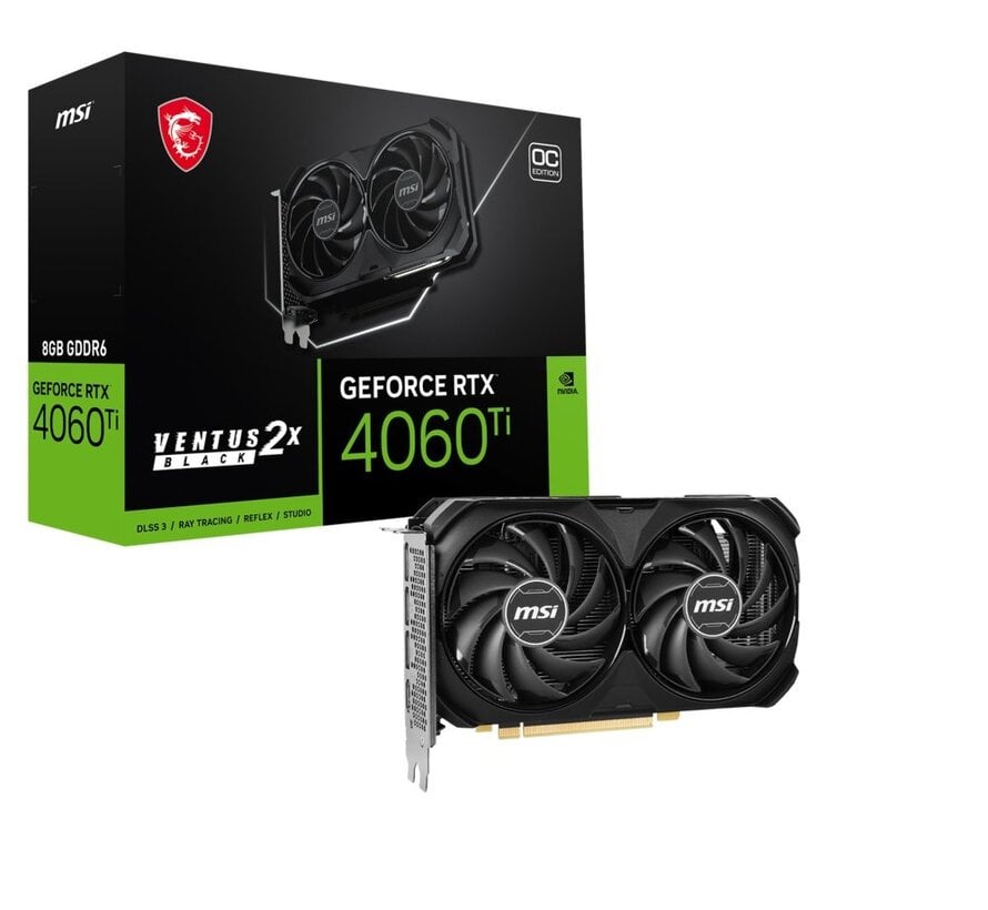 GeForce RTX 4060 Ti VENTUS 2X BLACK OC | 8GB GDDR6 VRAM | Videokaart | GPU | Nvidia