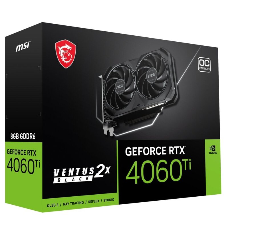 GeForce RTX 4060 Ti VENTUS 2X BLACK OC | 8GB GDDR6 VRAM | Videokaart | GPU | Nvidia
