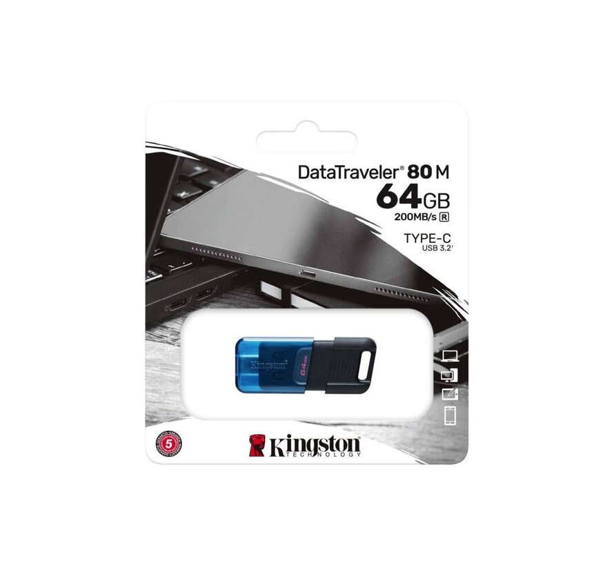 Technology DataTraveler 80 USB flash drive 64 GB USB Type-C 3.2 Gen 1 (3.1 Gen 1) Zwart, Blauw