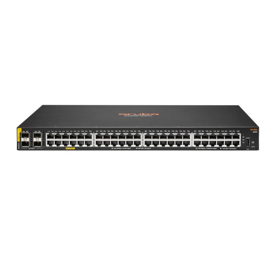 Aruba 6000 48G | Managed L3 Switch | 48x Gigabit PoE+ | 4x SFP | 370W PoE-budget | 1U Rackmount