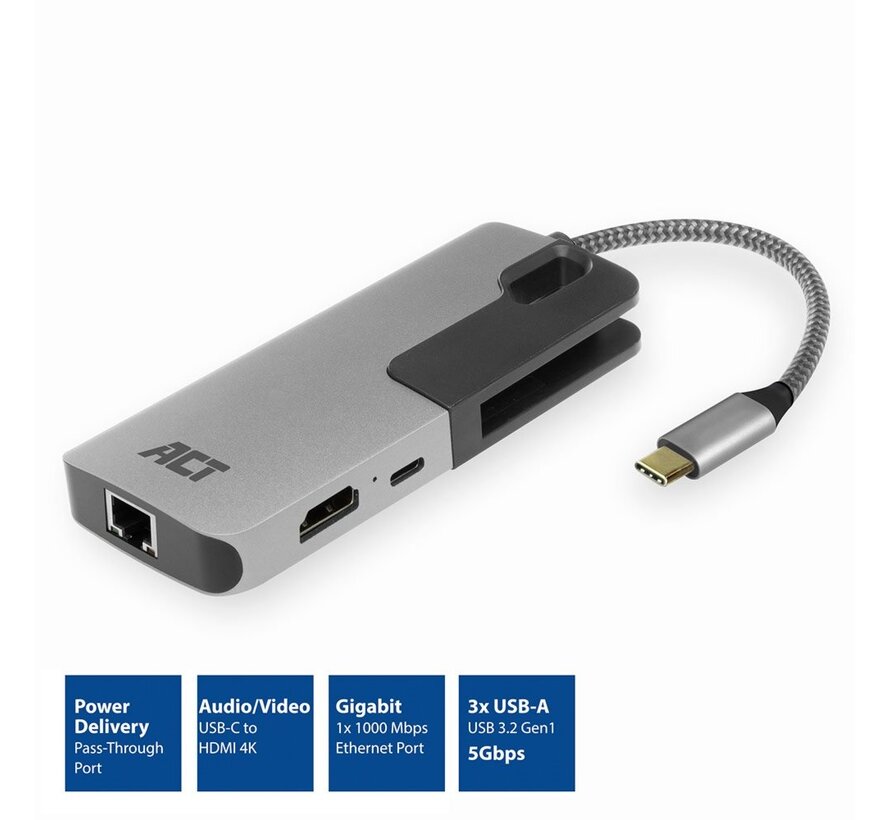 AC7042 USB-C naar HDMI multiport adapter met ethernet en USB hub