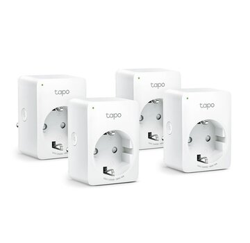 TP-Link Tapo P100 (4-pack) | Slimme Wi-Fi-stekker | 2300W | Spraakbesturing | Schema & Timer | Compact ontwerp | Wit