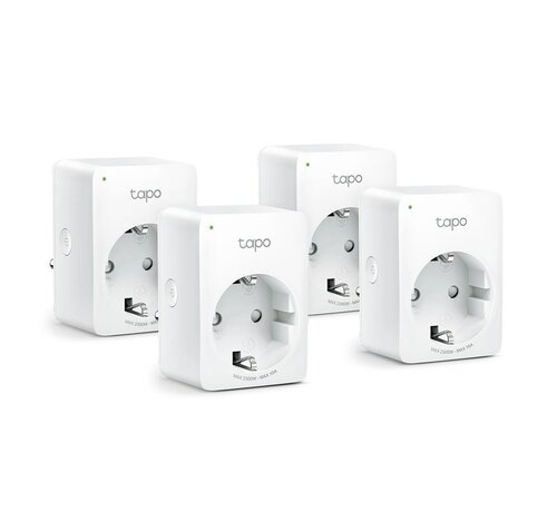 TP-Link Tapo P100 (4-pack) | Slimme Wi-Fi-stekker | 2300W | Spraakbesturing | Schema & Timer | Compact ontwerp | Wit