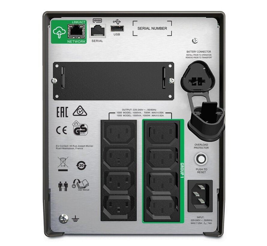Smart-UPS SMT1000IC | 1000 VA / 700W | 8x IEC C13 Stopcontacten | Pure Sine Wave | SmartConnect & SmartSlot | AVR Spanningstabilisatie | LCD-scher