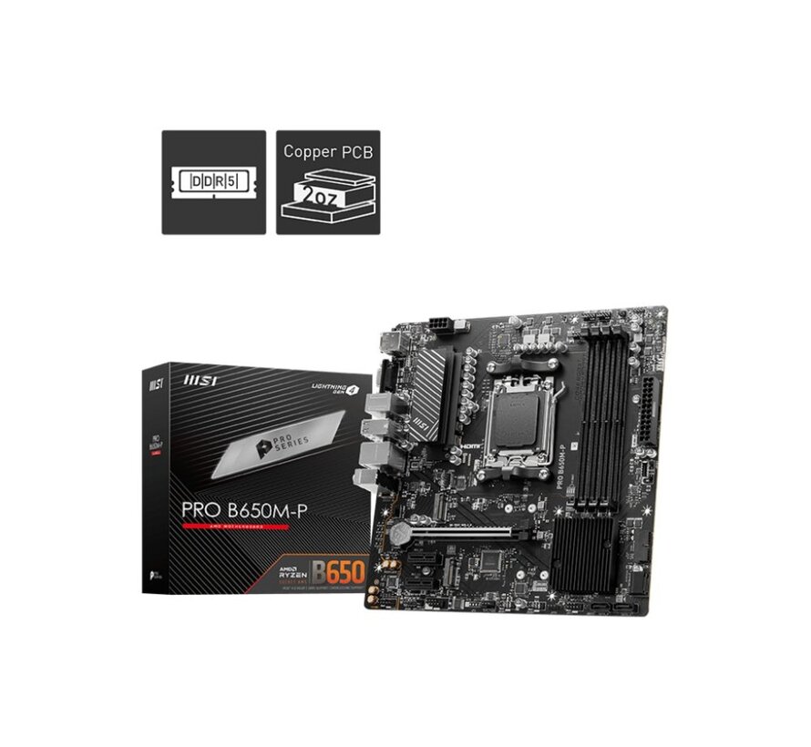 PRO B650M-P | Socket AM5 | AMD B650 | 4xDDR5 | Micro-ATX | Moederbord