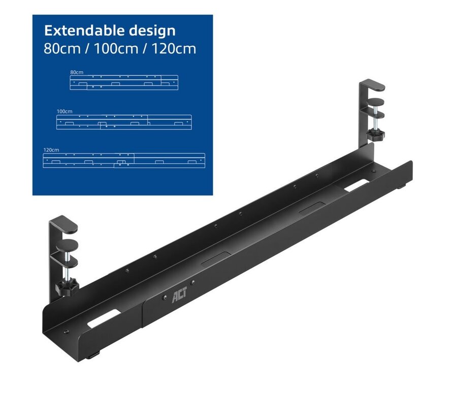 Verstelbare kabelgoot voor onder een bureau, montage
