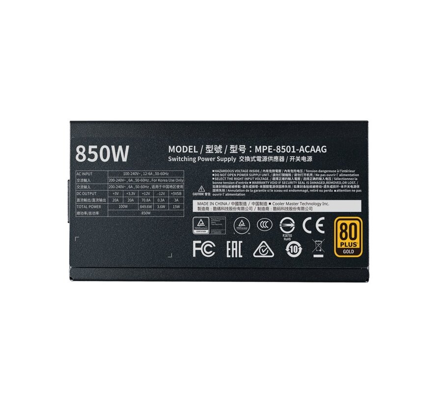 Cooler Master MWE Gold 850 | 850 Watt Gold ATX PSU | Modulair | Power Supply | Voeding